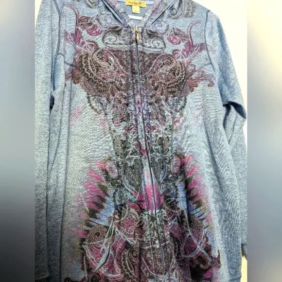 One world full zip plus size hoodie sz 2x blue purple Y2K 2000 artsy abstract - Picture 5 of 6